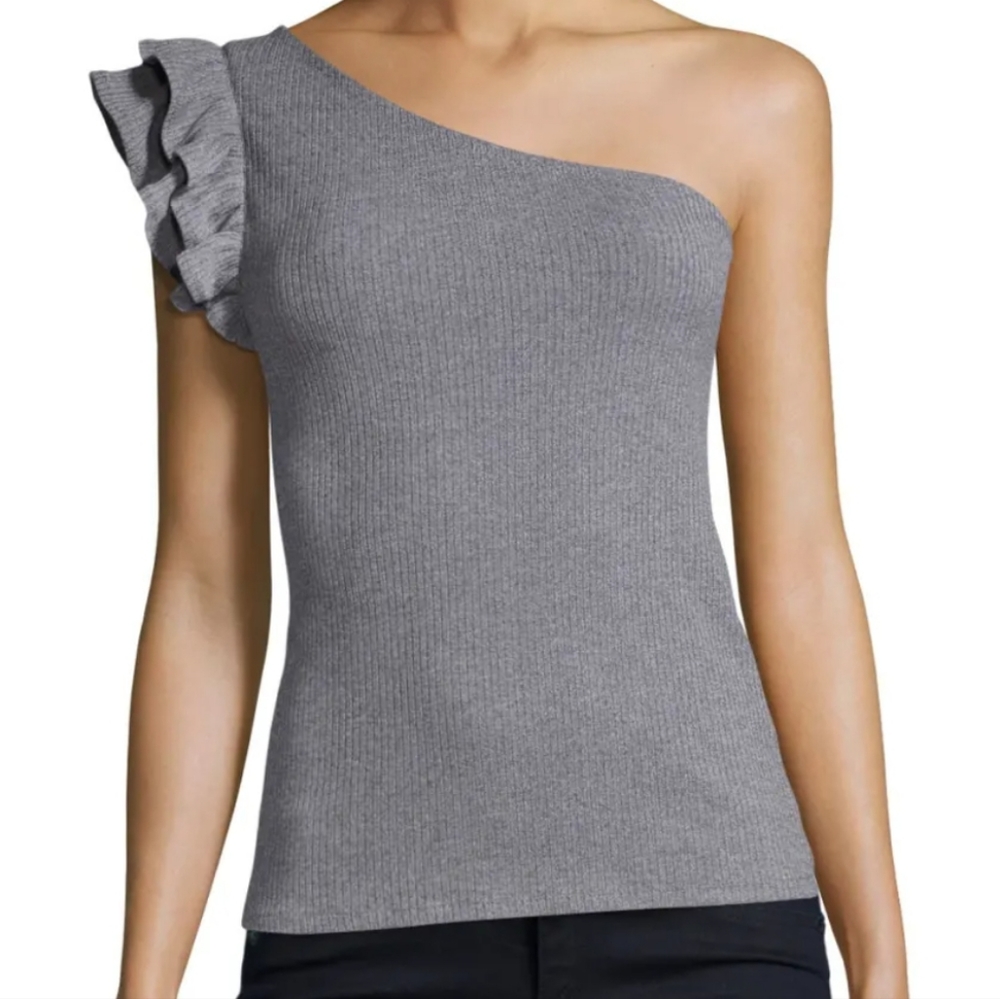 Rebecca Taylor One Shoulder Ribbed Jersey Top Gray